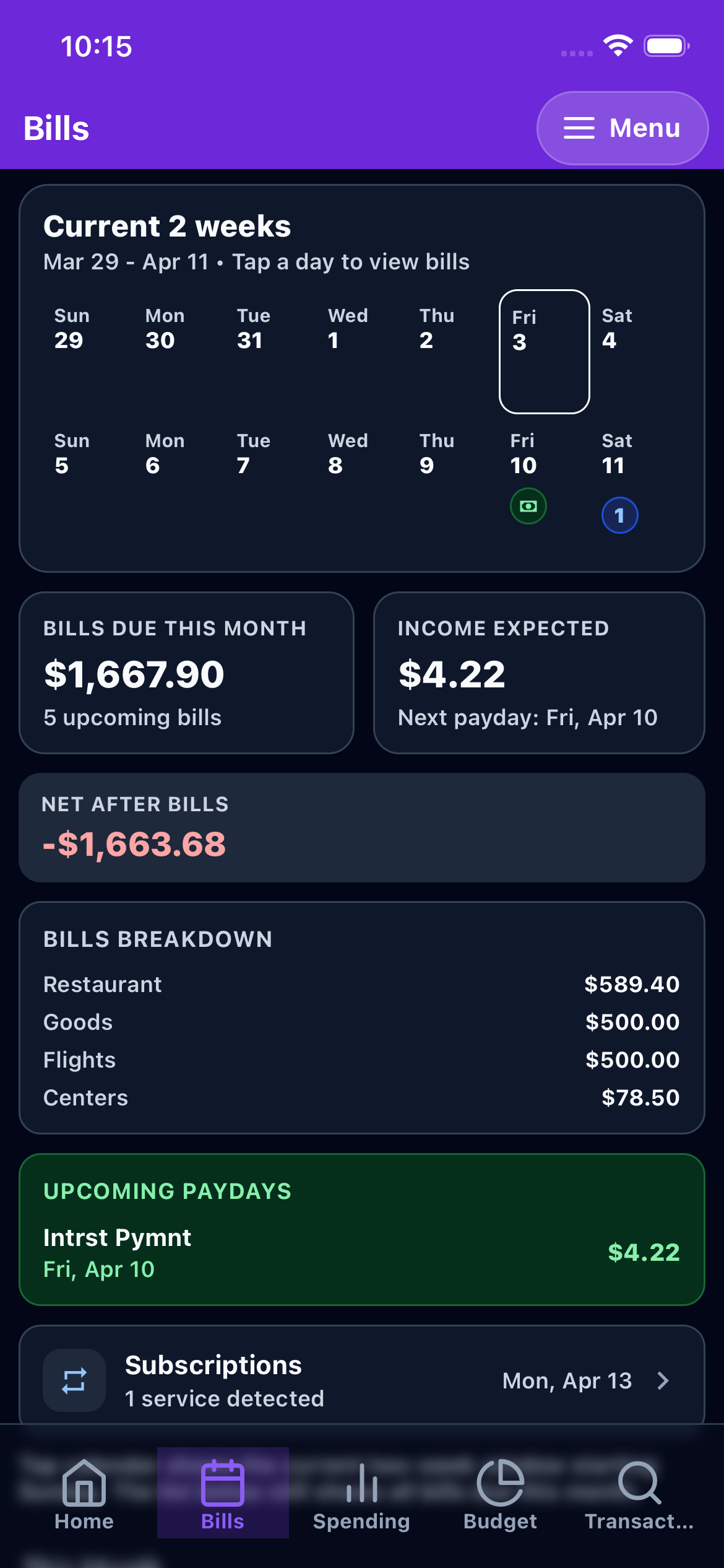 Penny Penguin bills preview on iPhone