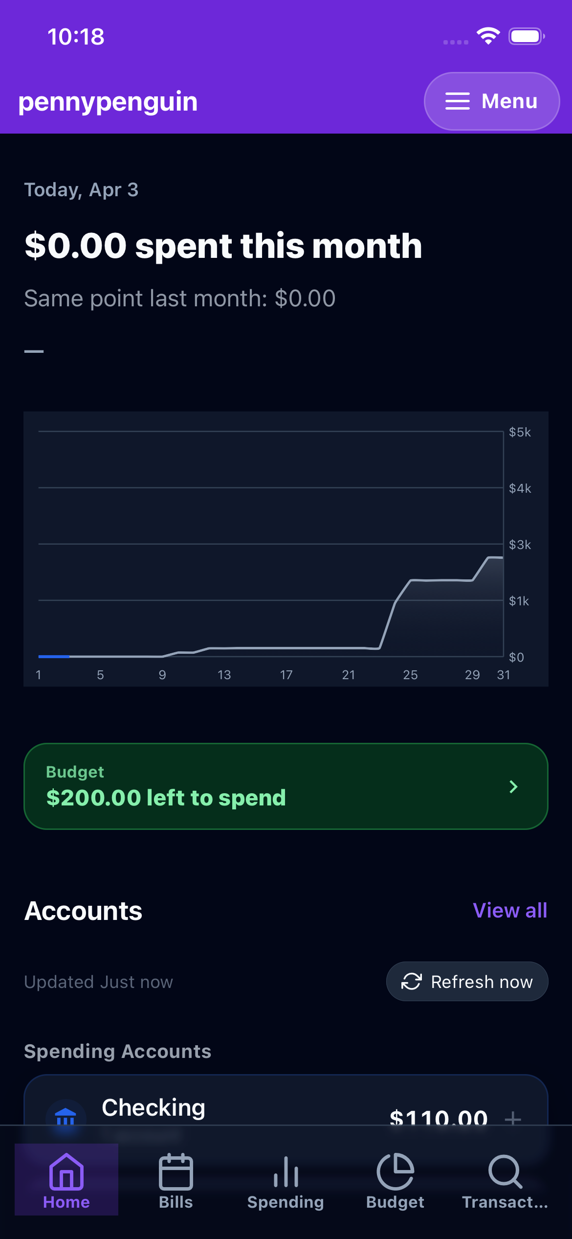 Penny Penguin home overview on iPhone